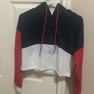 Crop top Sweater that come with a hoodie Size- Large Color- Red, White, and Blue